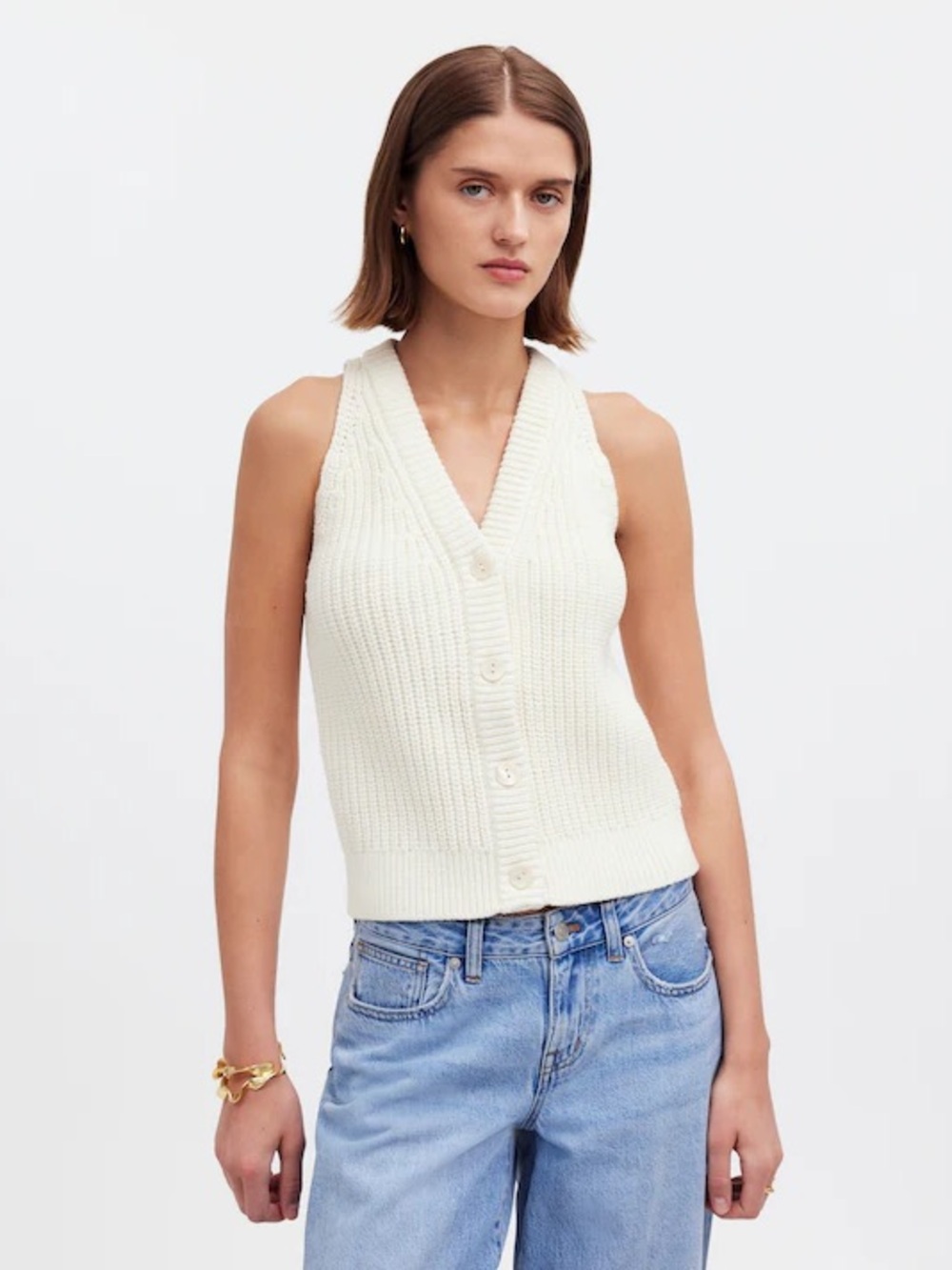 Madewell Cream Button-Front Knit Halter